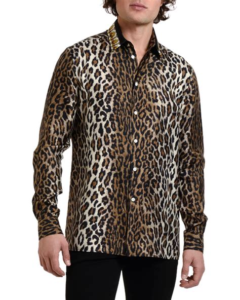 versace mens leopard shirt|Men's Luxury and Designer Shirts .